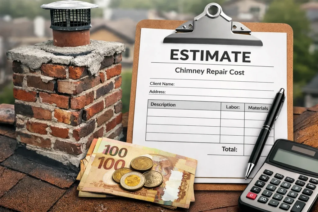 chimney repair cost visual in mississauga with financial calculation and broken brick