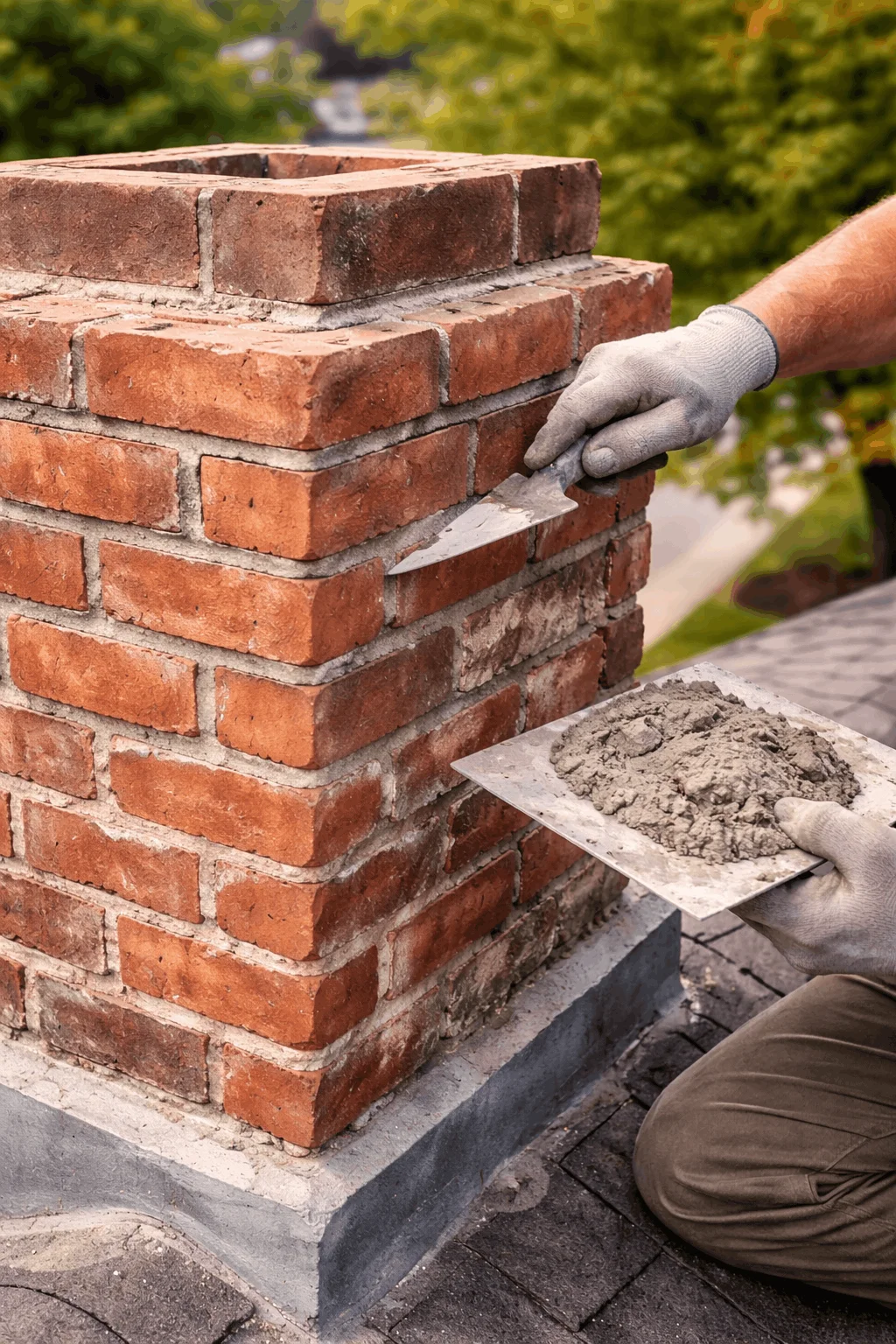 Expert chimney tuckpointing service in Mississauga showing fresh mortar application to restore brick joints and structure